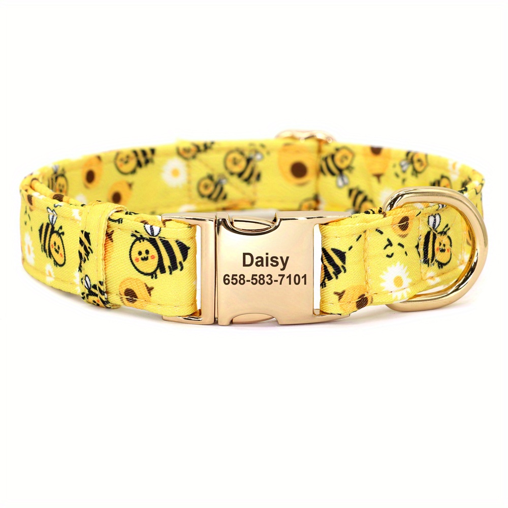 Beirui Custom Flower Girl Dog Collar for Female Dogs- Floral Pattern  Engraved Pet Collars with Personalized Gold Buckle(Daisy, S)