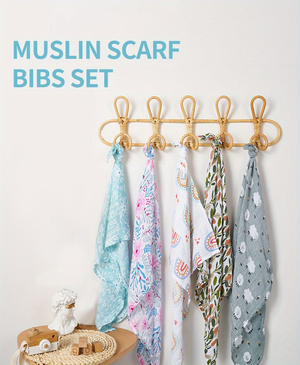   5pcs soft muslin   bib set   moon print 23 6 square burp cloths for   to   details 0