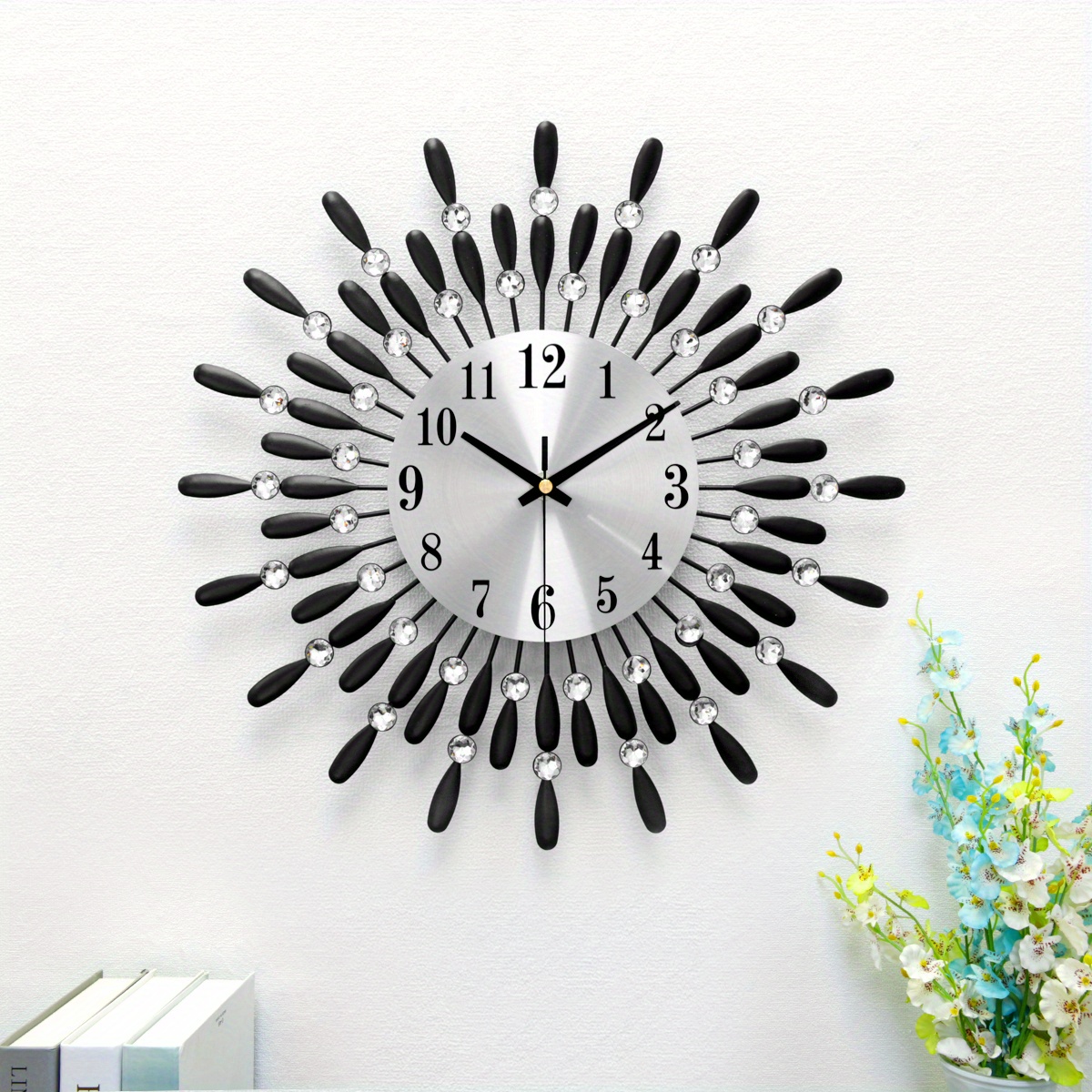 Black Small Wall Clock For Living Room Decor, Modern Metal Wall Clocks