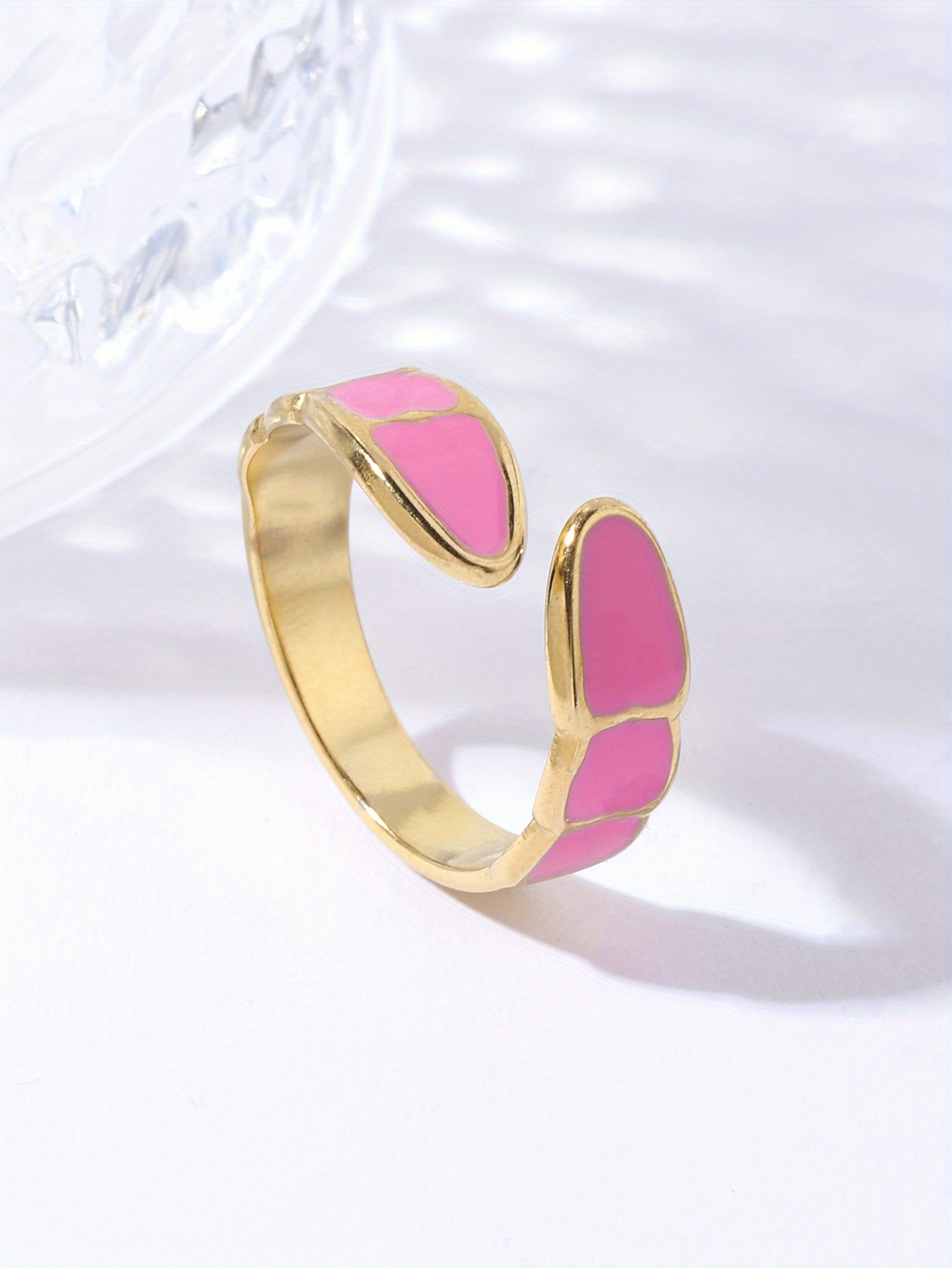 Pink Enamel Smiley Heart Ring