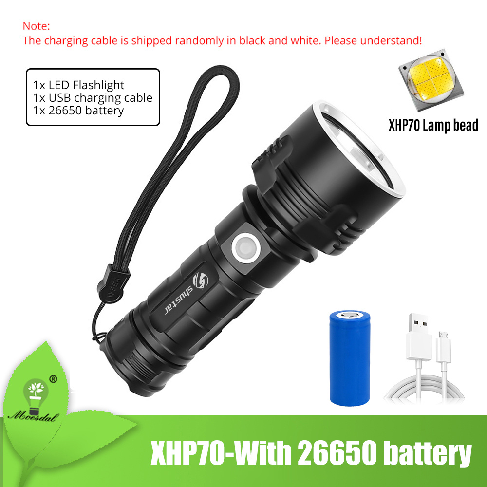 100000 Lumens Powerful Flashlight, Rechargeable Waterproof Searchlight  XHP70 Super Bright Handheld Led Flashlight Tactical Flashlight 26650  Battery USB Zoom Torch for Emergency Hiking Hunting Camping 