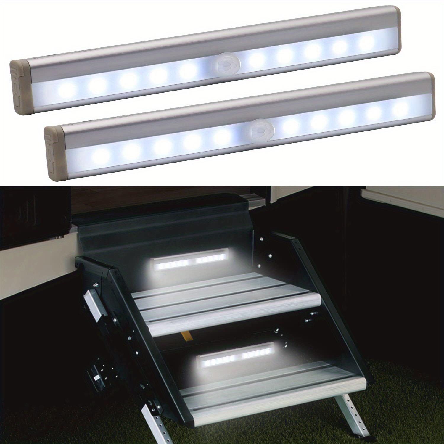 2Pzas - Luces LED De Paso Activadas Para RV, Barra De Luz Con Sensor de  Movimiento, Alimentada Por Batería De 10 LED, Barra Nocturna Magnética,  Ideal