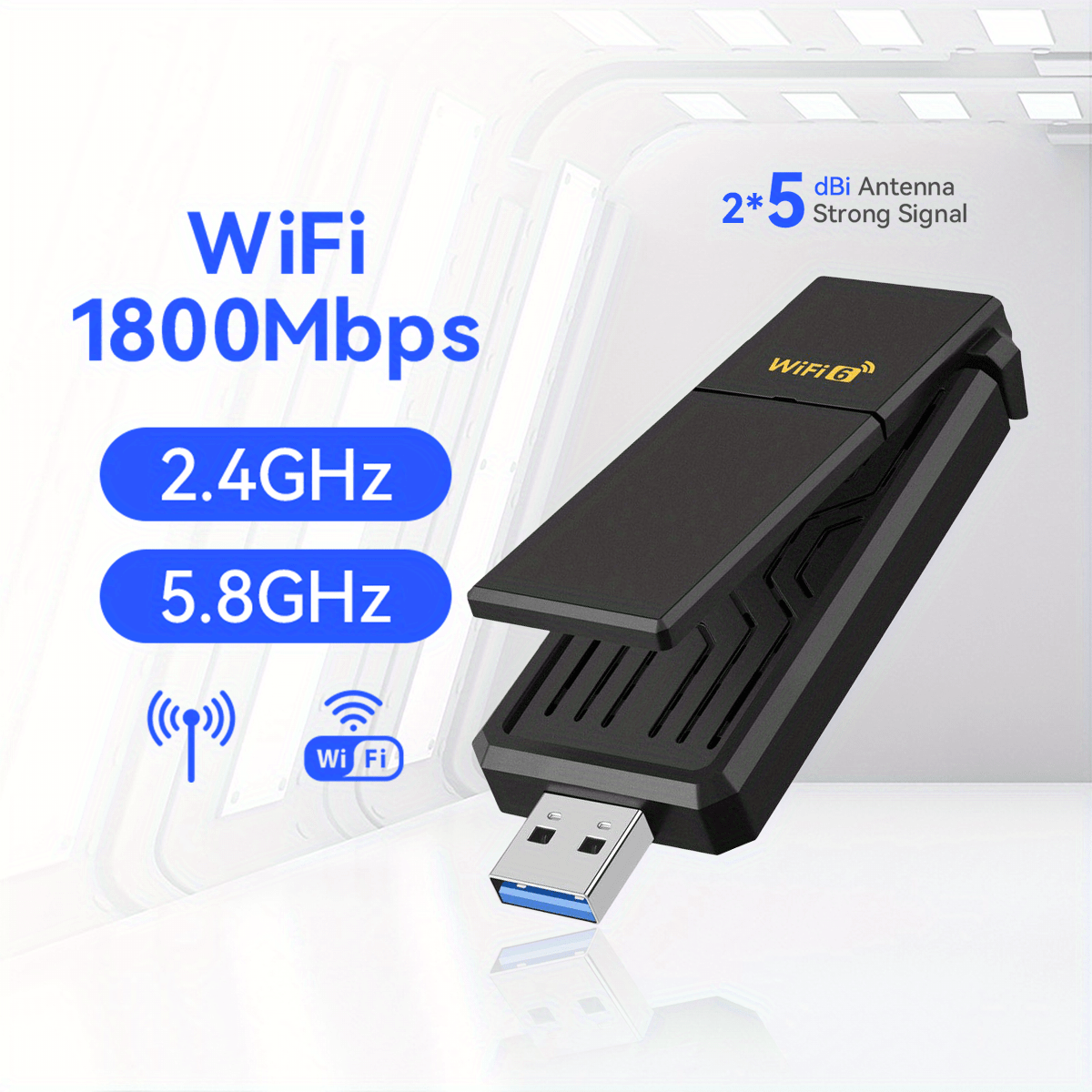 1800Mbps Wireless USB WiFi 6 Adapter for Desktop - 802.11ax USB WiFi  Adapter for Desktop PC Laptop with 5Ghz 2.4Ghz,High Gain 5dBi Antenna  Wireless