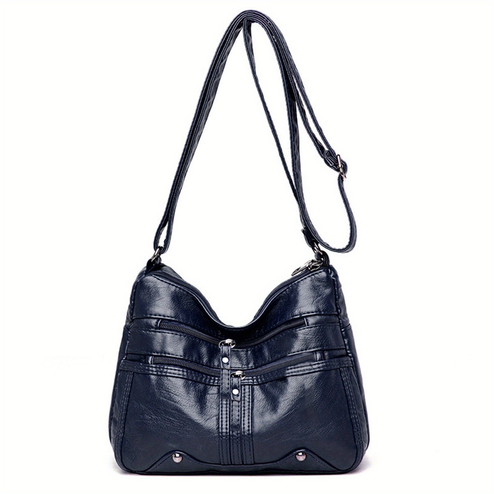 Zipper Shoulder Bag Crossbody Bag Faux Leather Adjustable Strap