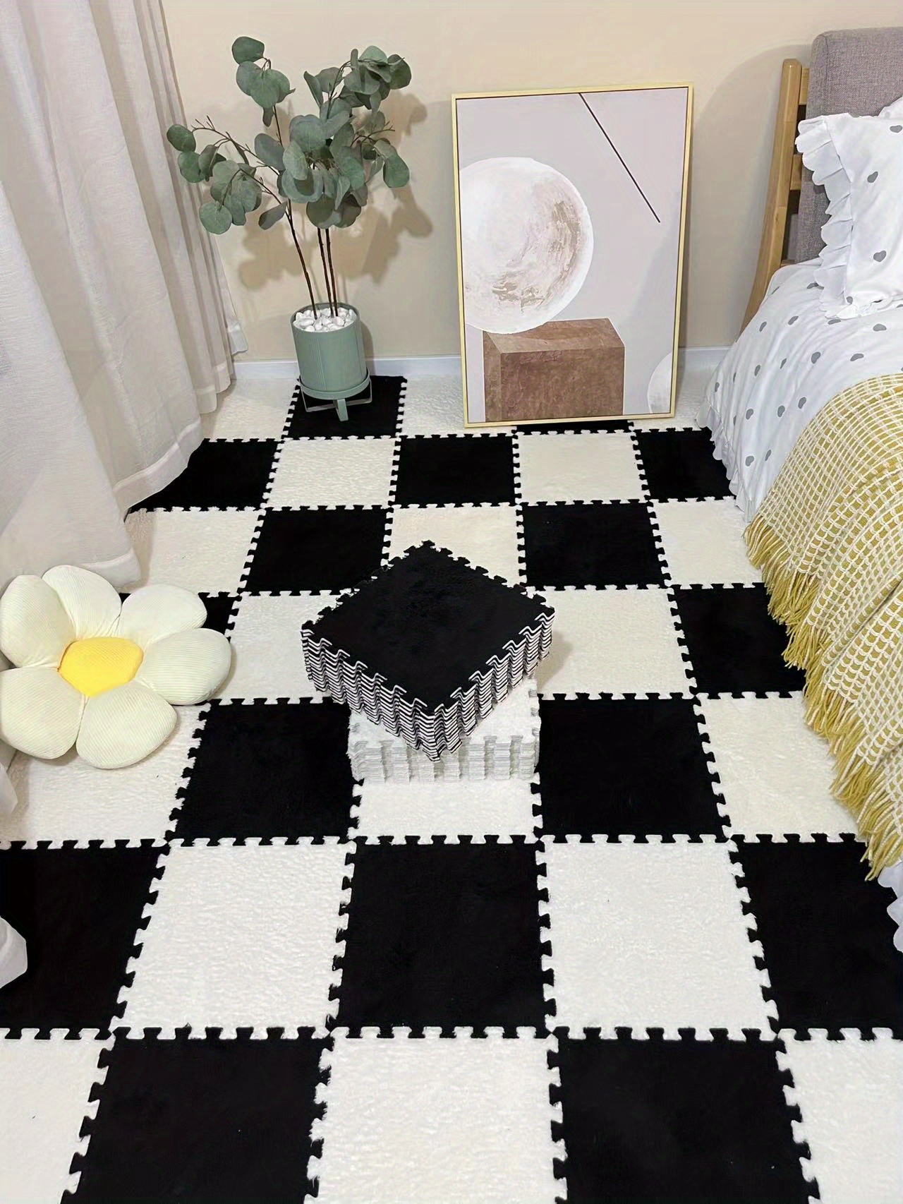 12pcs   plush foam interlocking floor mat bay window mat seat mat square interlocking carpet fluffy area rug protective anti slip   seat pads foam floor mats details 6