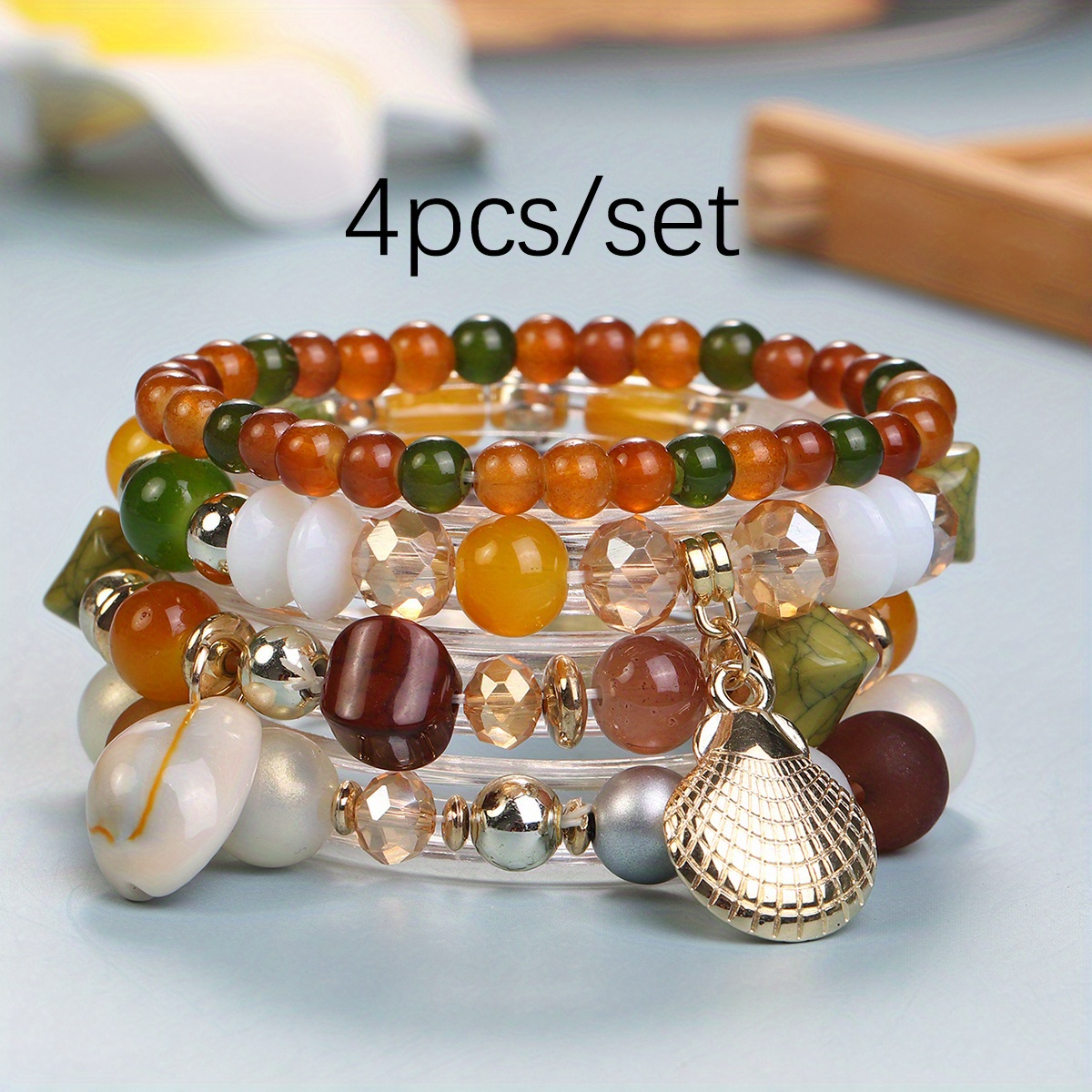 Boho Glass Hand String Shell Pendant Multicolor Jewelry Set