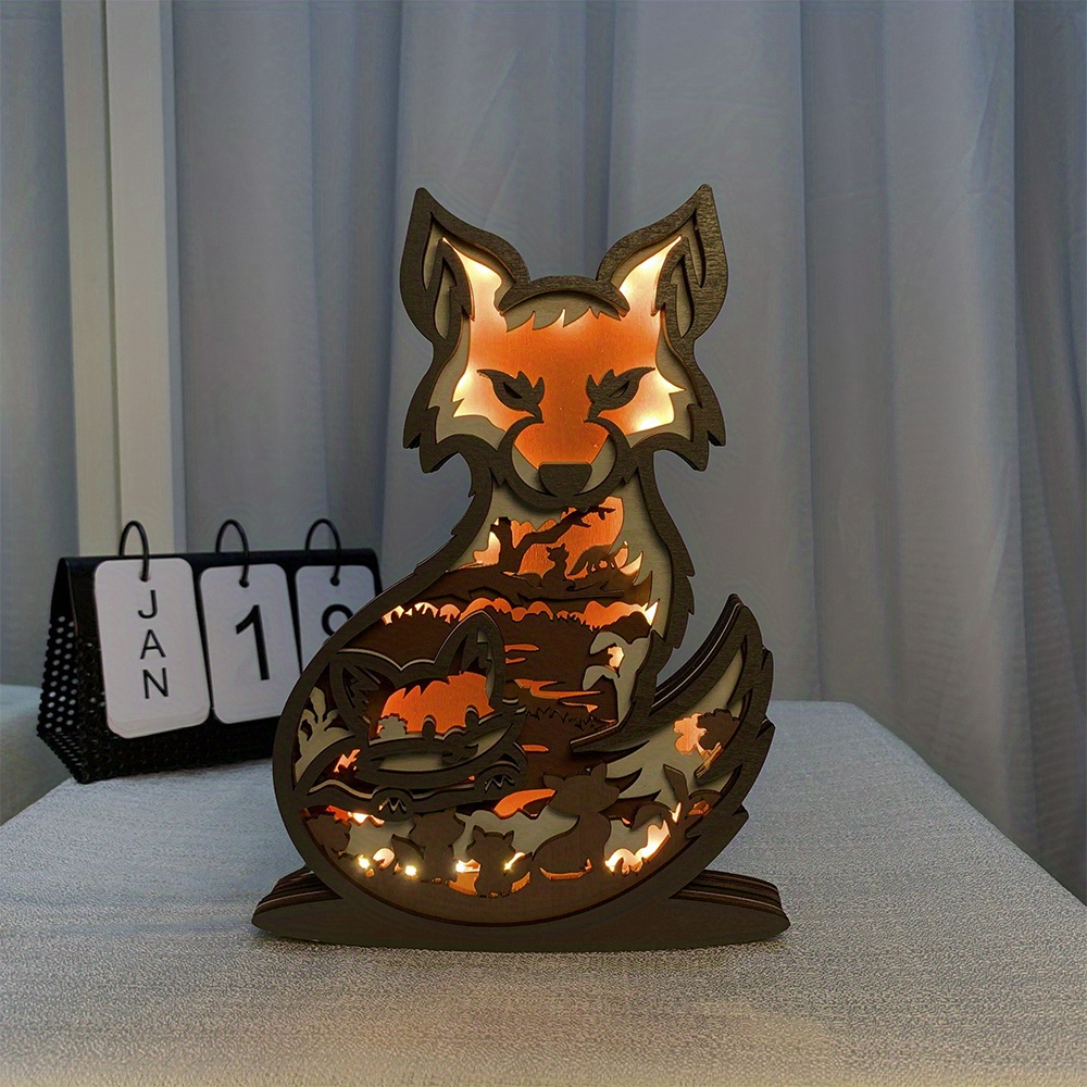 Female Fox 3d Wooden Multilayer Carved Ornament Multicolor - Temu