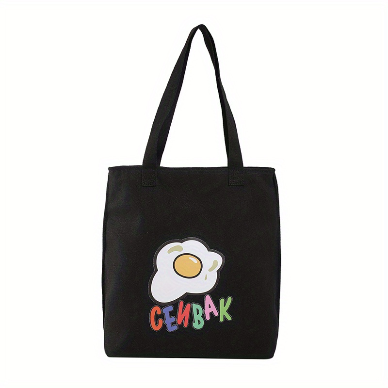 Mini Fried Eggs Print Bucket Bag, Cute Canvas Shoulder Bag