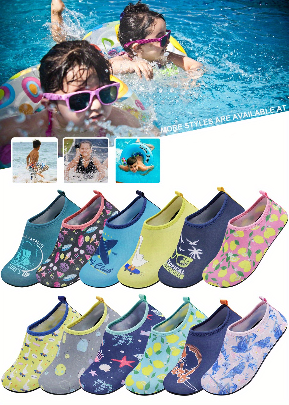 キッズ ユニセックス 漫画 ガチョウ ウォーターシューズ 速乾性 ノンスリップ 軽量 ソフト ビーチ アクア ソックス Temu Japan