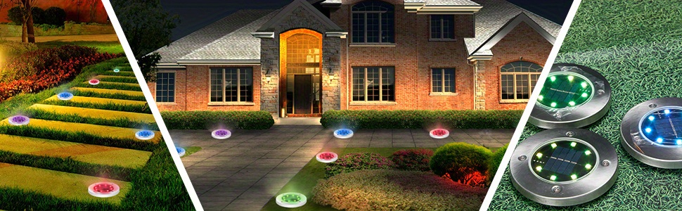 8 pack color changing solar ground lights 8 led solar outdoor lights landscape lighting multicolor solar waterproof disc lights for pathway garden yard lawn walkway decor details 3