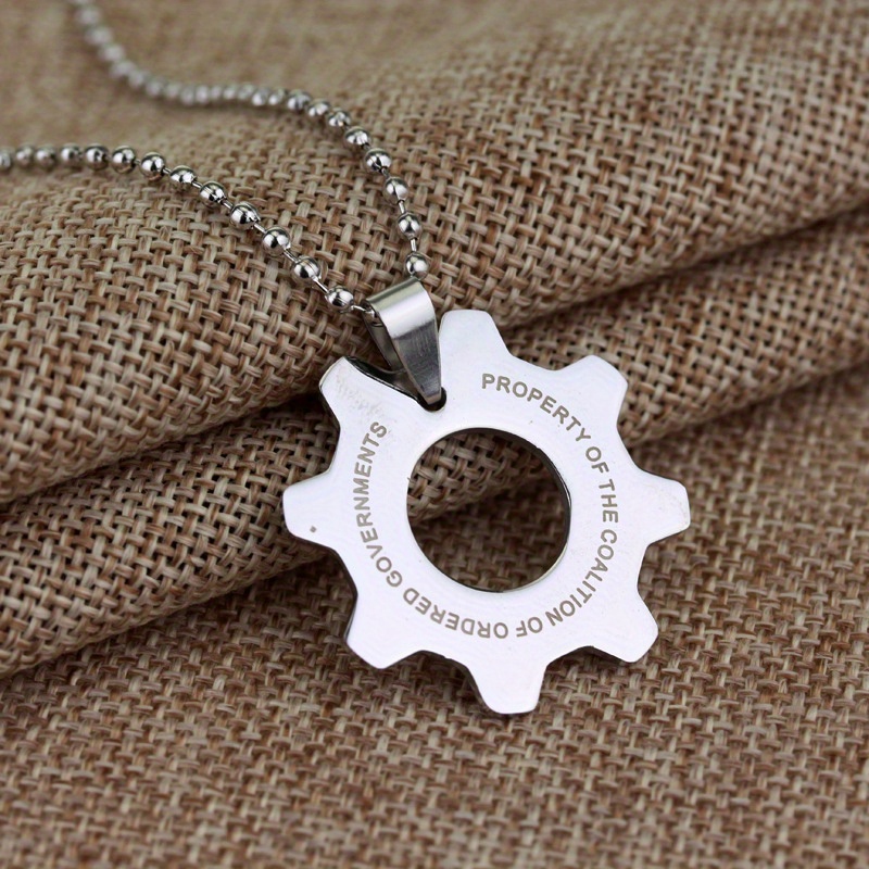 MENDEL Men's 316L Stainless Steel Gear Pendant Necklace - Cool Boy Fashion, 25 Inch Rolo Chain, Silver