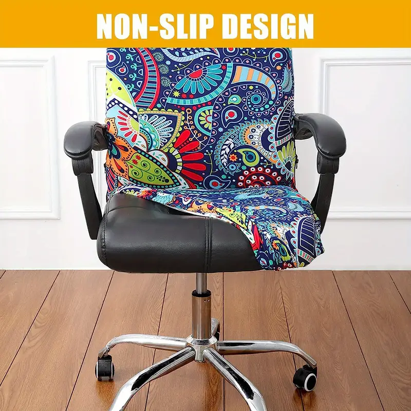 1pc stretch printed computer office chair slipcovers soft fit universal desk rotating chair slipcovers removable washable anti dust spandex chair protector cover with zipper details 2