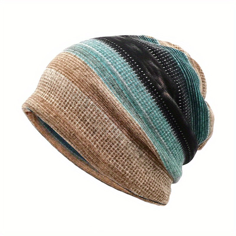 1pc Unisex 2-in-1 Striped Slouchy Beanie & Scarf details 3