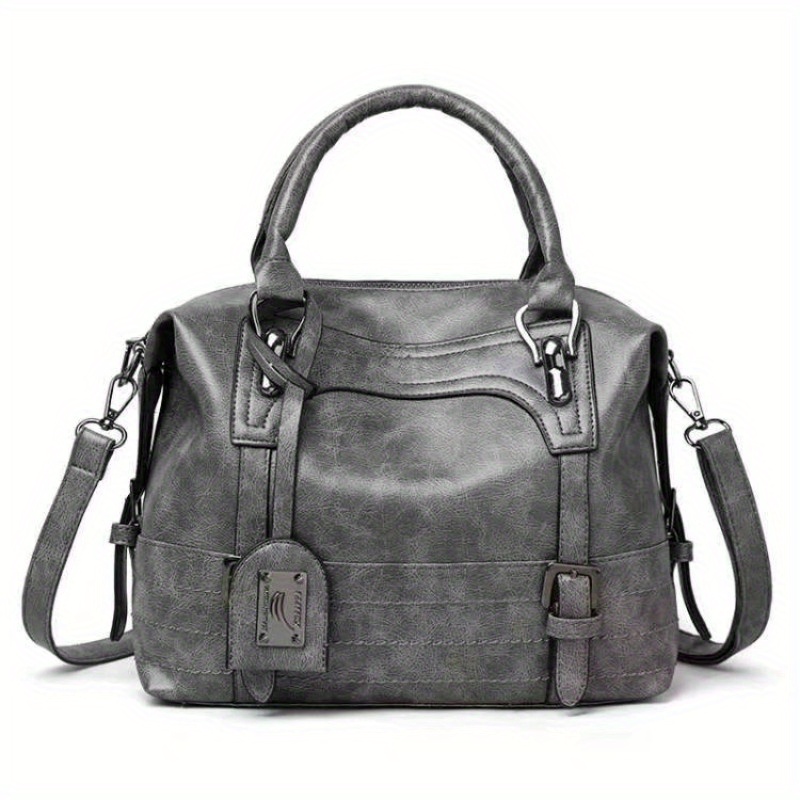 Vintage Boston Bag For Women Large Capacity Satchel Purse Faux Leather ...