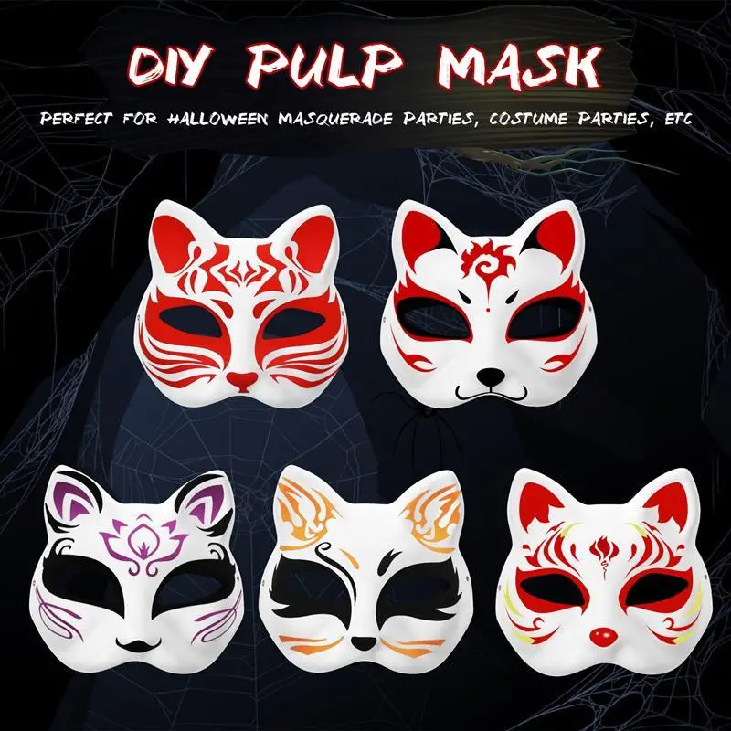 personality animal mask half face hand painted cat fox mask masquerade halloween festival cosplay anime demon prop details 0