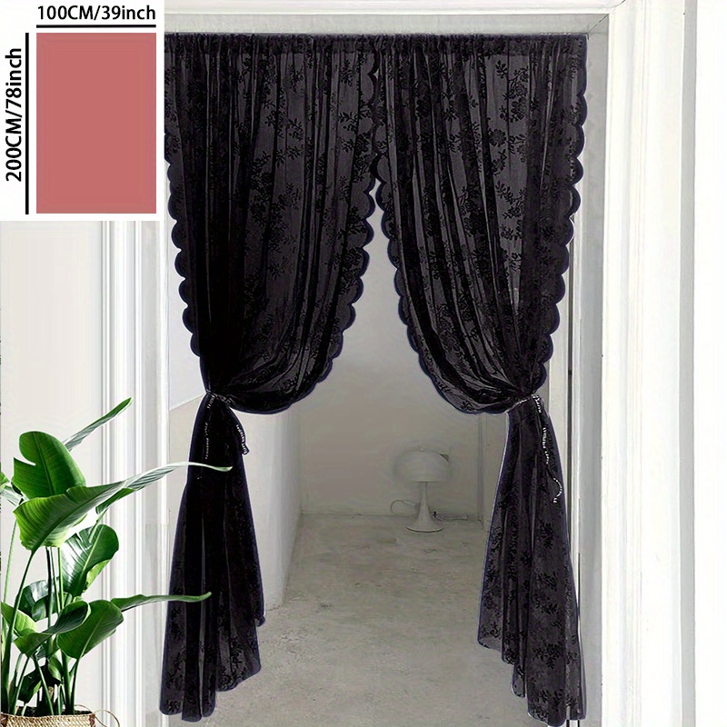 1pc Black Lace Rod Door Curtain