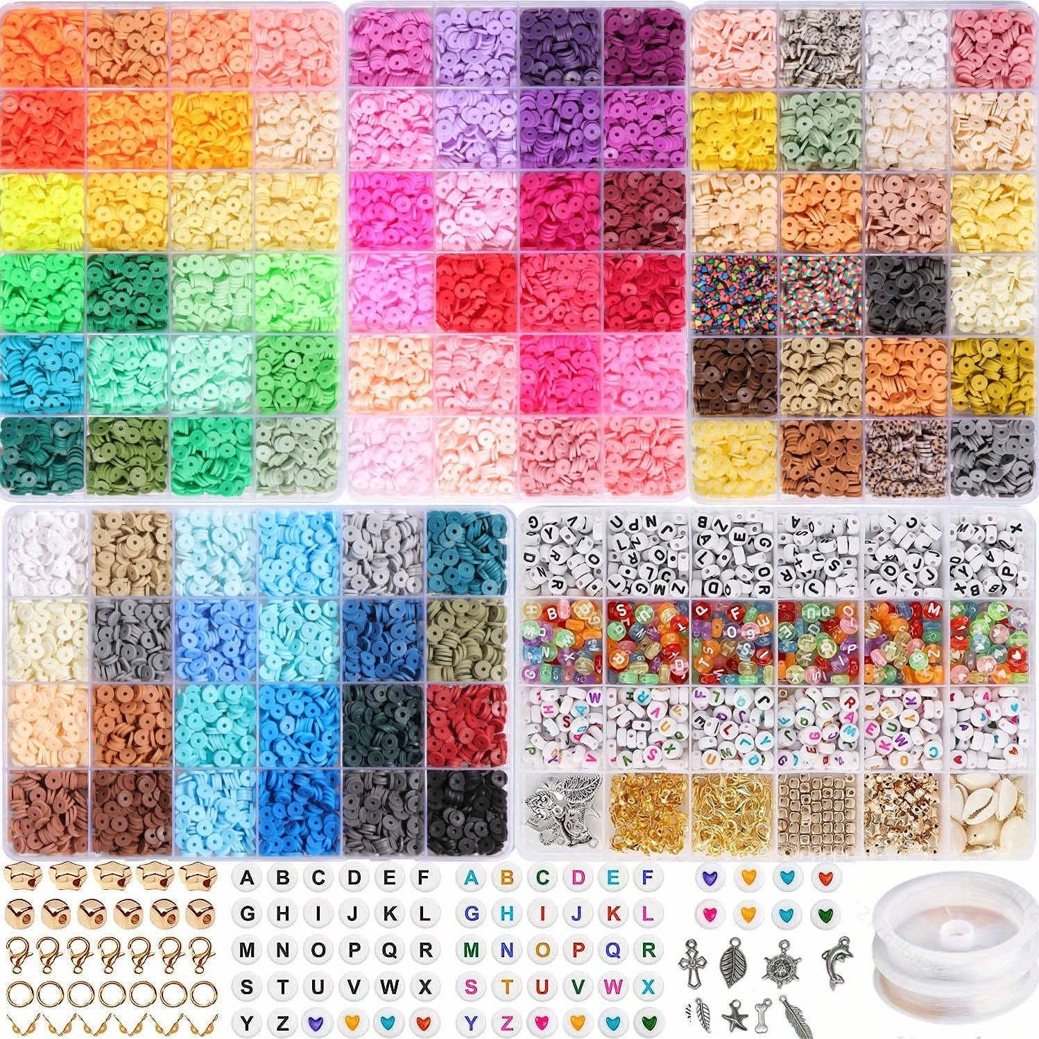 4800pcs Clay Beads for Bracelet Making Kit, 48 Colors Flat Round