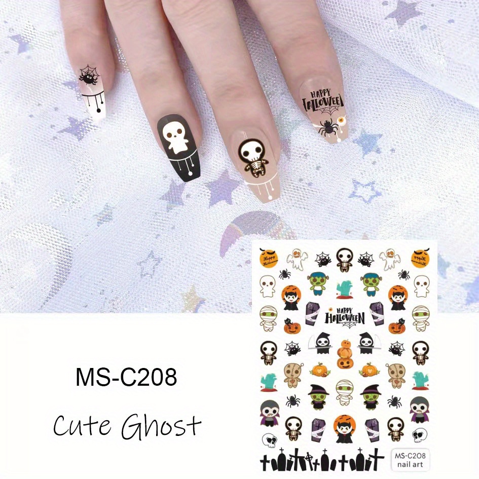 Halloween Nail Art Stickers Ghost Candy Pumpkin Cat Self Adhesive Decals
