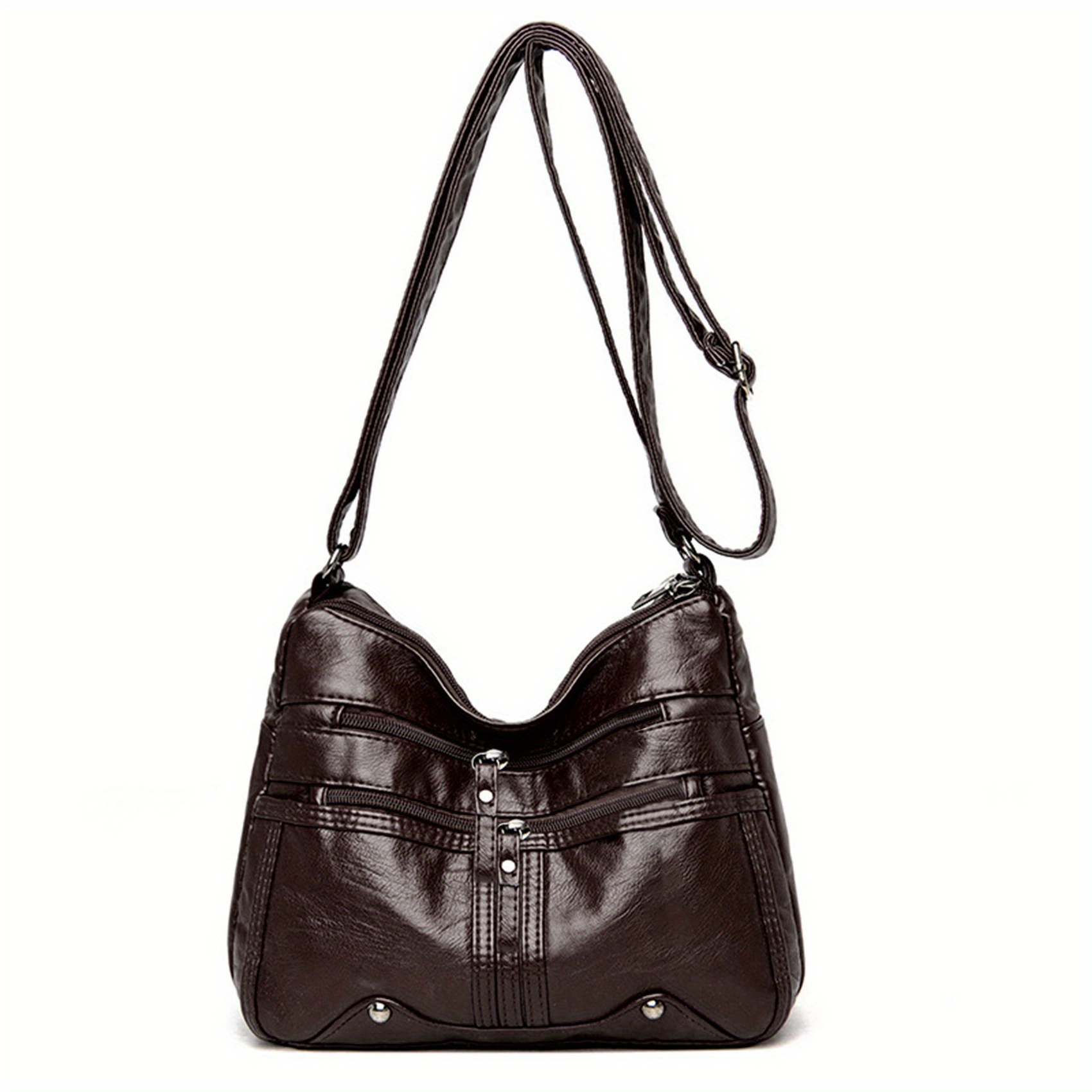 Zipper Shoulder Bag Crossbody Bag Faux Leather Adjustable Strap