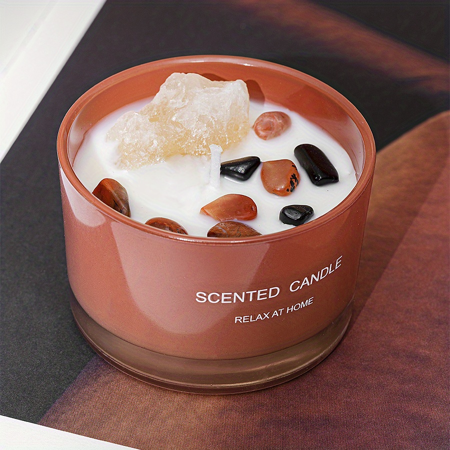 Crystal Soy Wax Scented Candle with Healing Crystals - Floral Jar