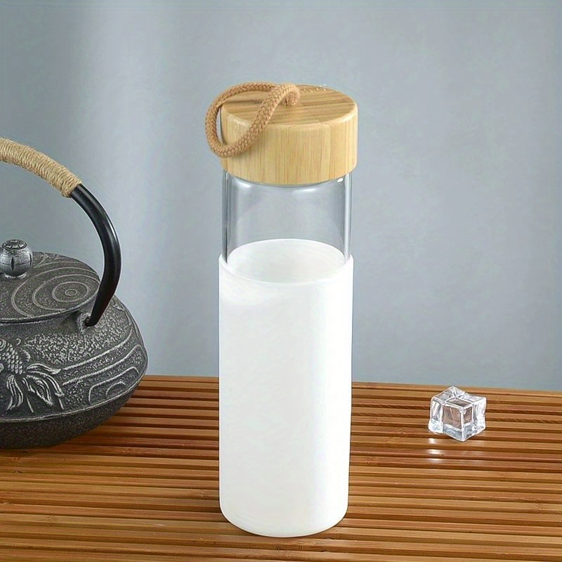 1pc Glas wasserflasche Bambusdeckel Silikonhülle - Temu Germany