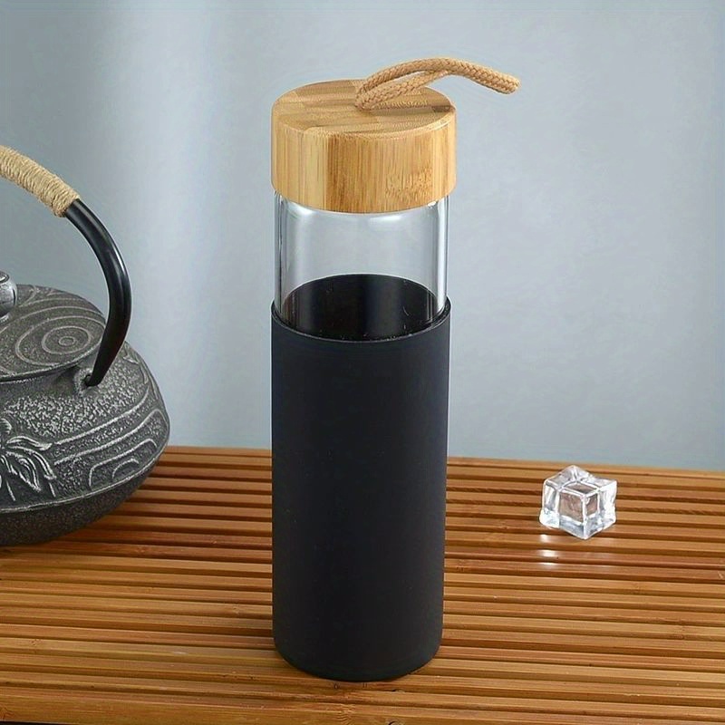 Botella de Cristal y Tapa de Bambú con Agarre TPU para Personalizar Fj