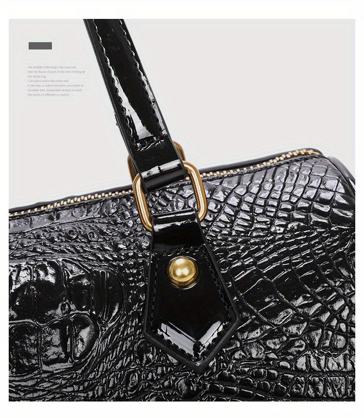 Classic Crocodile Embossed Boston Bag, Solid Color Shoulder Bag, All-match  Elegant Crossbody Bag - Temu