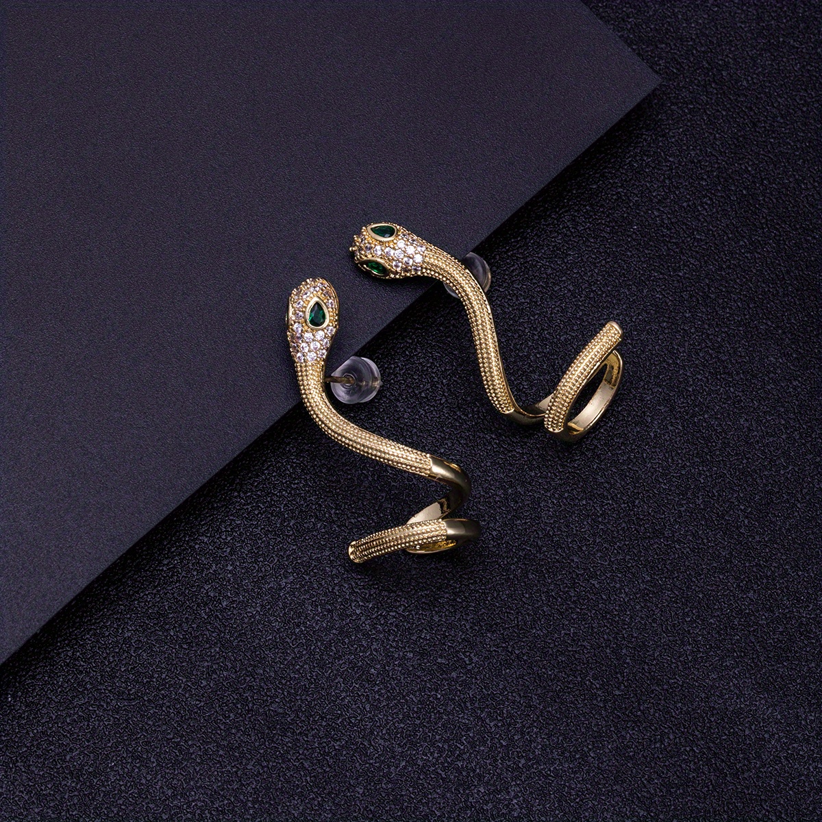 Boucles D'oreilles Créoles Plaqué Or 18 Carats - Motif Serpent Enroulé, Yeux Zircon - Neuf Avec étiquettes