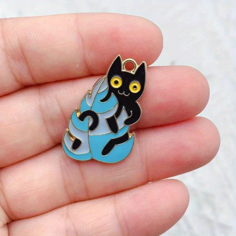 10 Pice Cat Charms for Jewelry Making 5 Pairs Printed Enamel 