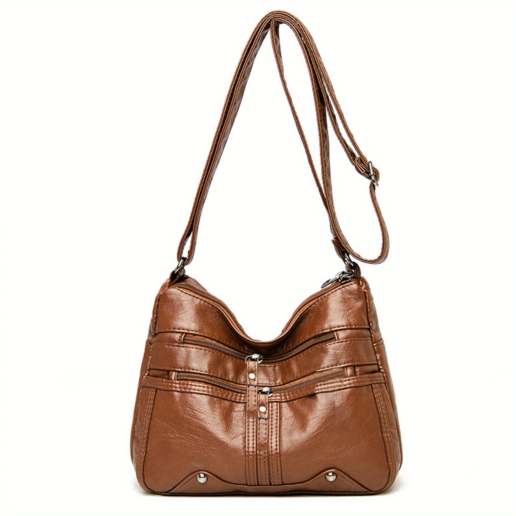 Zipper Shoulder Bag Crossbody Bag Faux Leather Adjustable Strap