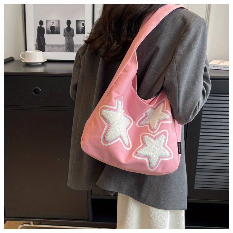 Kawaii Star Decor Large Capacity Tote Bag, Nylon Lightweight