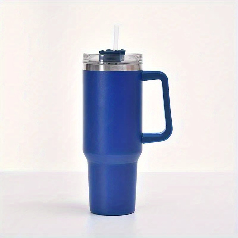 1pc Stainless Steel Tumbler With Handle, 40oz Blue Cup For Car, Office