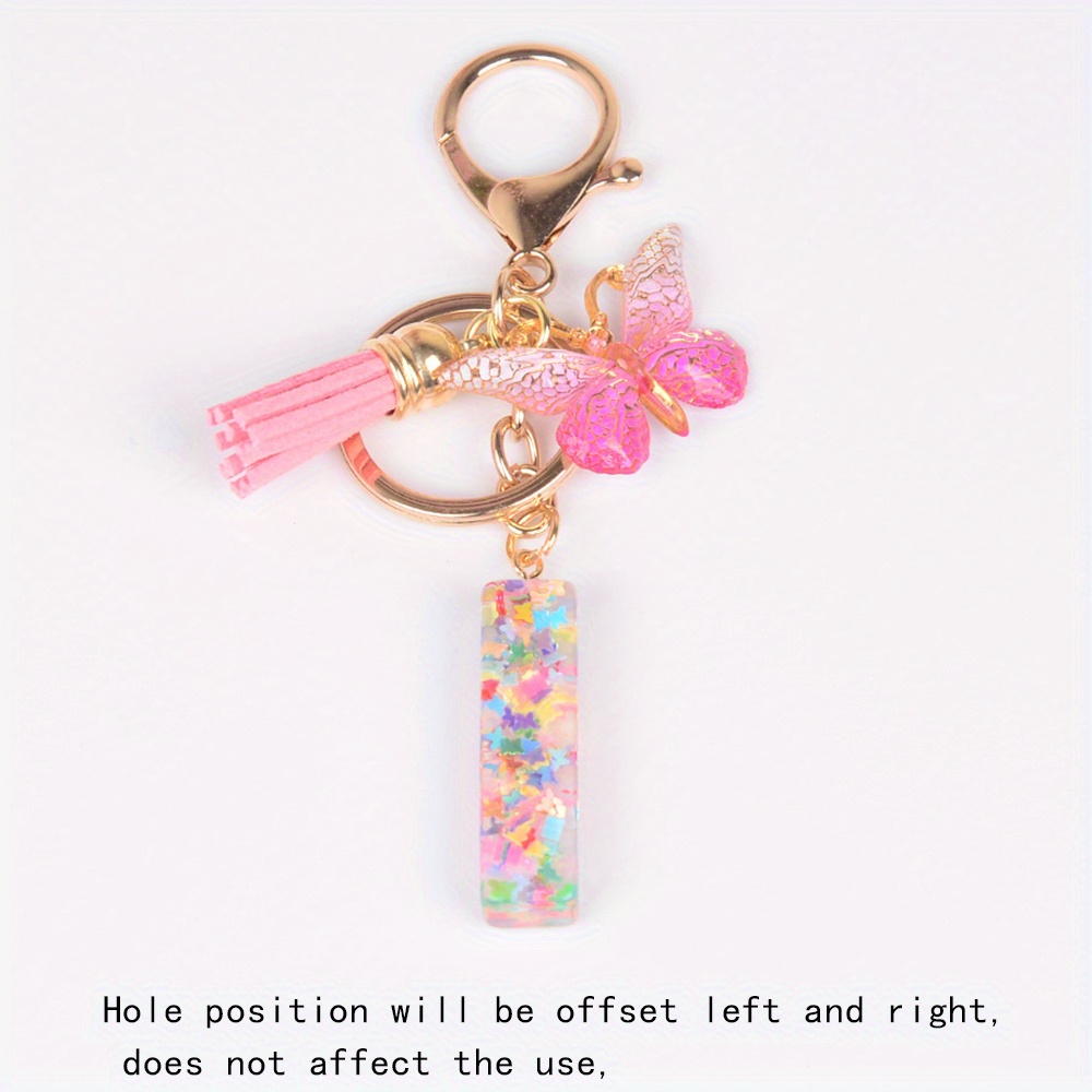 1pc Women's Pink Glitter Butterfly & Letter Design Keychain