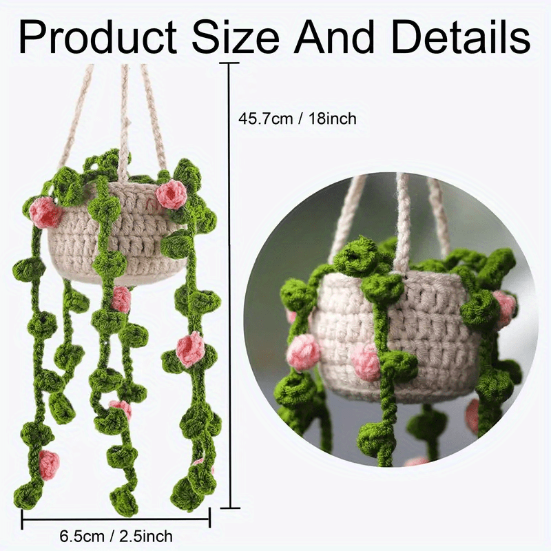 Cute Potted Plant Crochet Hanging Basket Car Decoration - Temu Philippines