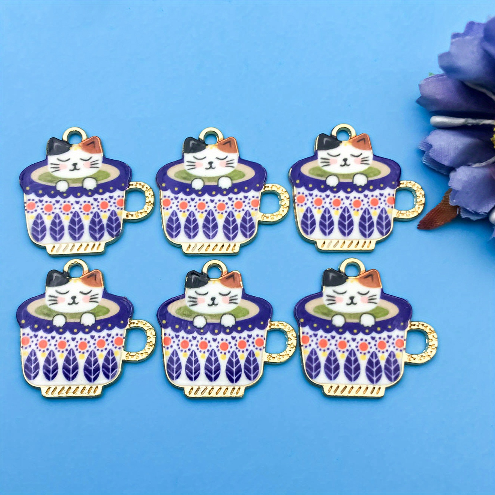 alloy enamel tea cup cat pattern charms diy earrings Temu Bahrain