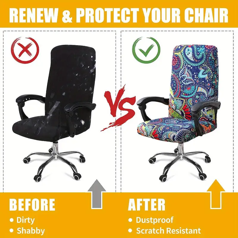 1pc stretch printed computer office chair slipcovers soft fit universal desk rotating chair slipcovers removable washable anti dust spandex chair protector cover with zipper details 3