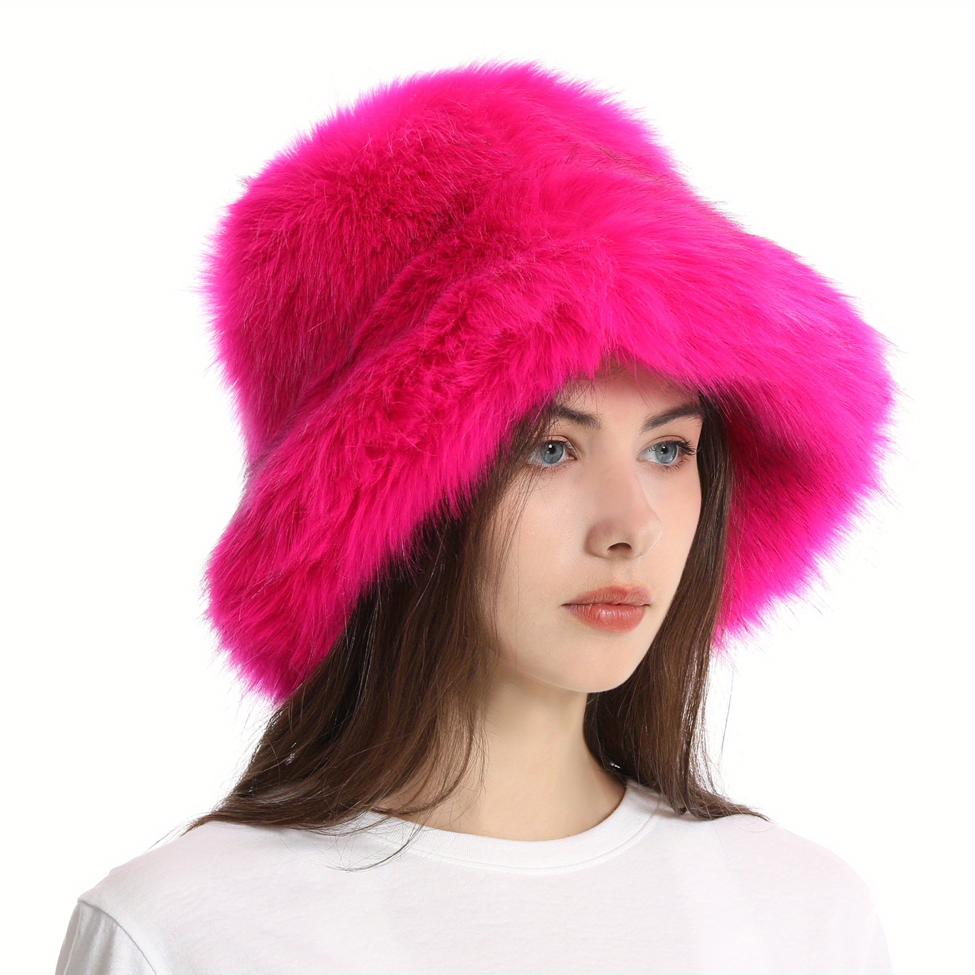 Pink Candy Bucket Hat for Women Furry Bucket Hats Winter Hat Fluffy Fuzzy  Warm Hat for Best Gifts for Women Teens Girls Men