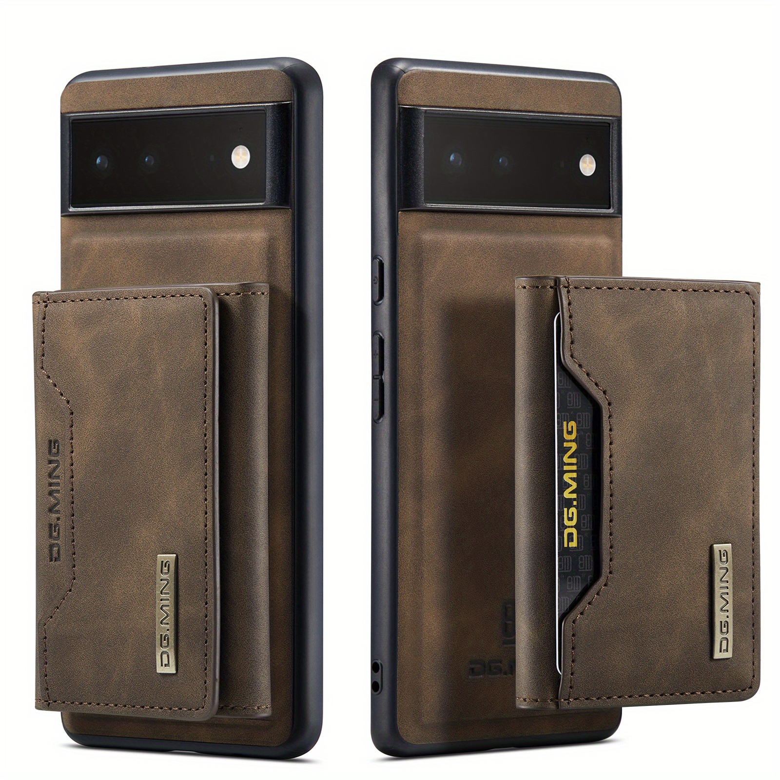 DG.MING Google Pixel 6A Magnetic Detachable Leather Wallet Case Brown