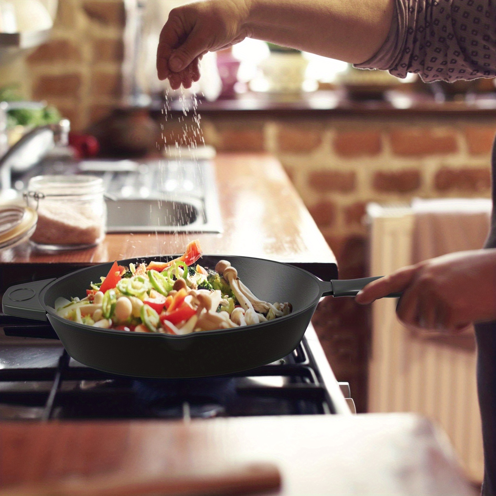 Cast Iron Skillet, With 2 Silicone Handle Holder, Cast Iron Pan