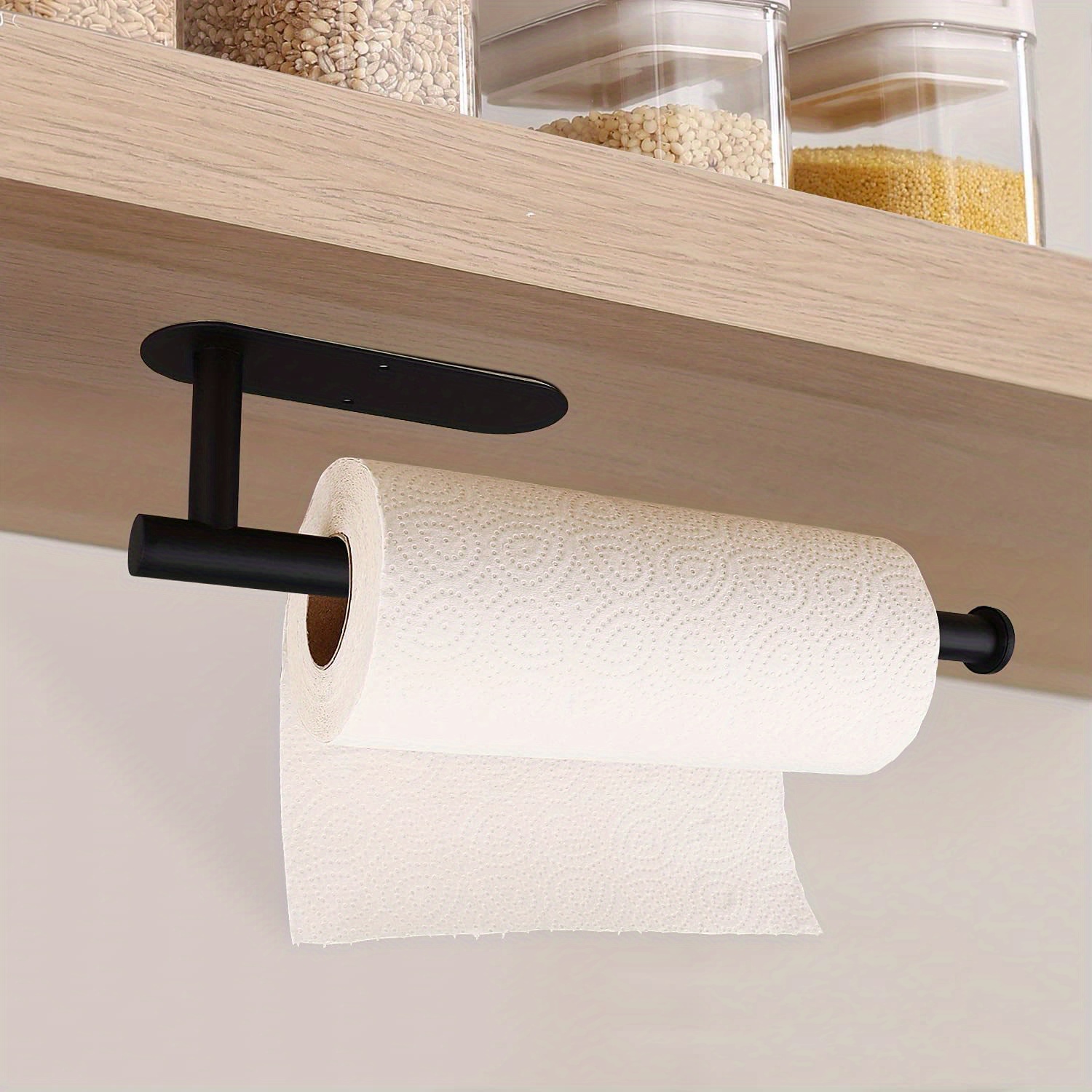 Paper Towel Holder - Kitchen Under Cabinet Paper Towel Holder, Single Hand  Operable Wall Mounted Matte Black with Damping Effect, Self-Adhesive or