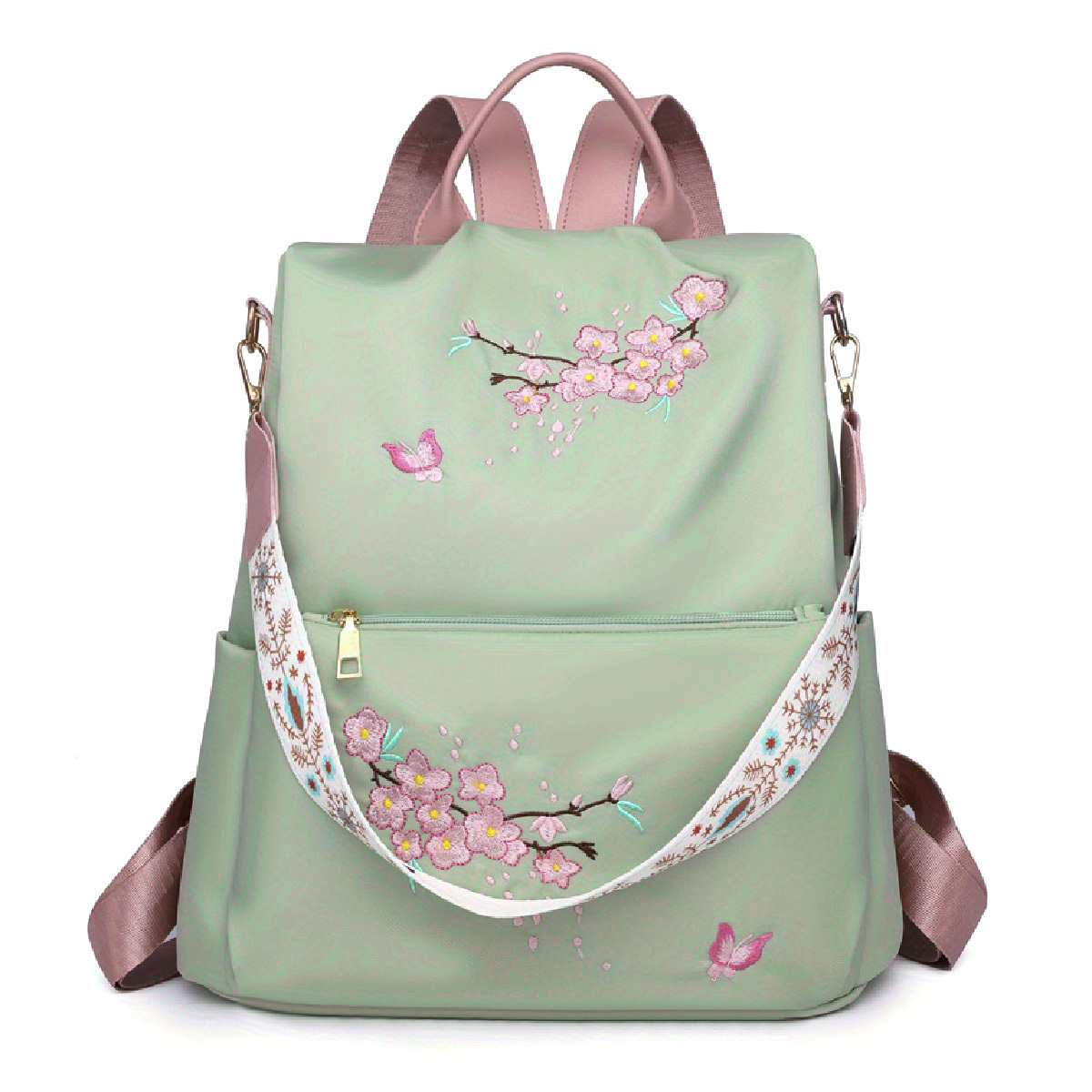 Mochila Bolso Bordado Floral Mochila Convertible Antirrobo - Temu