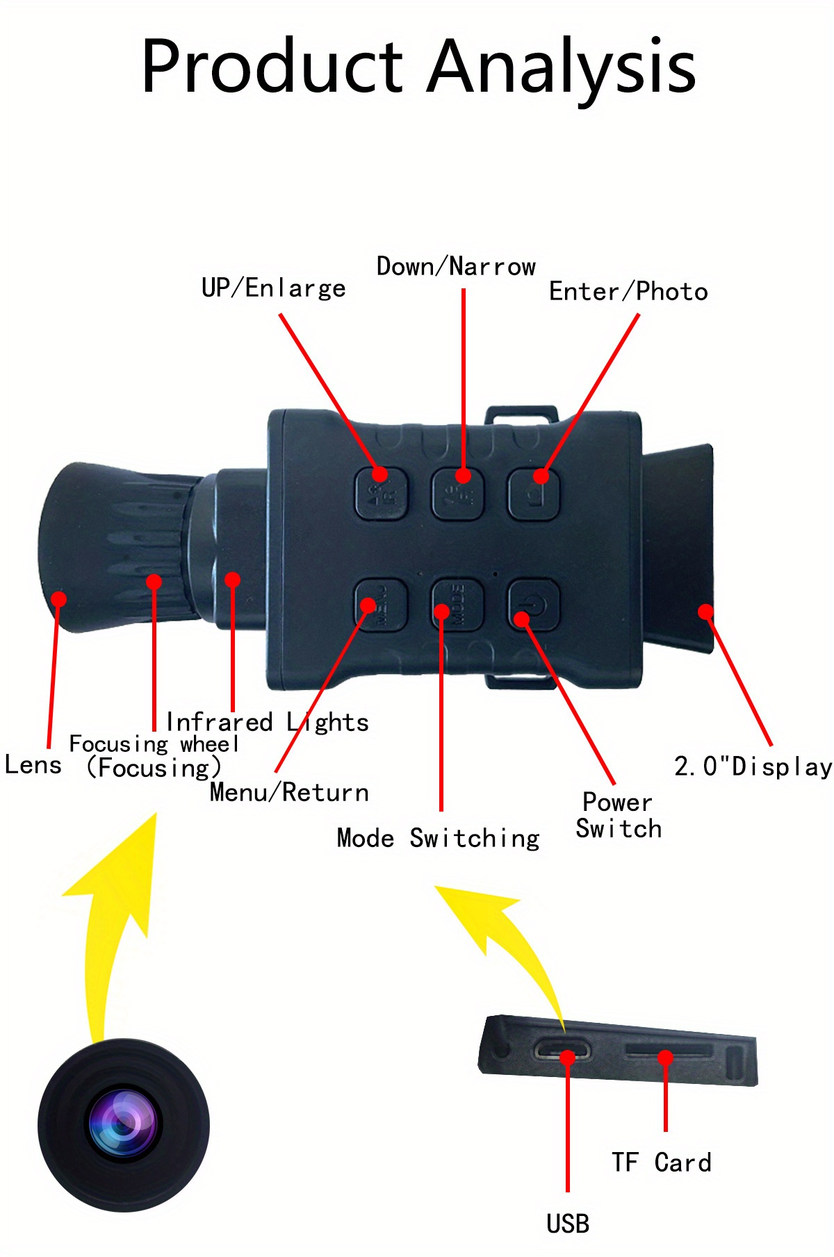 Monoculaire De Vision Nocturne Numérique HD Avec Zoom 5x Et Infrarouge - Rechargeable, Compact Et étanche