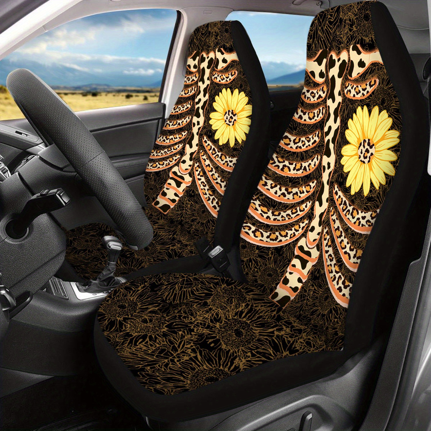 2pcs Funda Asiento Coche Impresa Girasoles Asientos - Temu