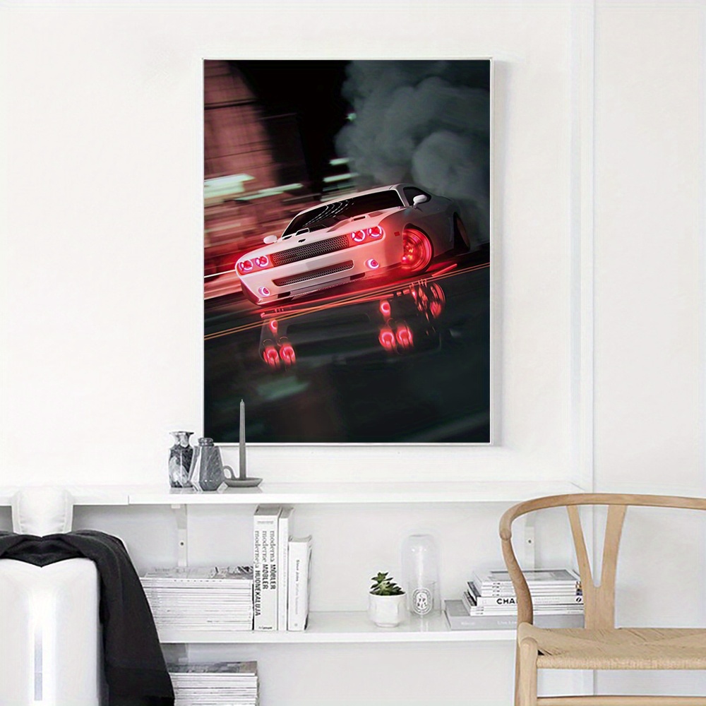 Canvas White Car Drift Canvas Print Wall Art Painting Muscle - Temu