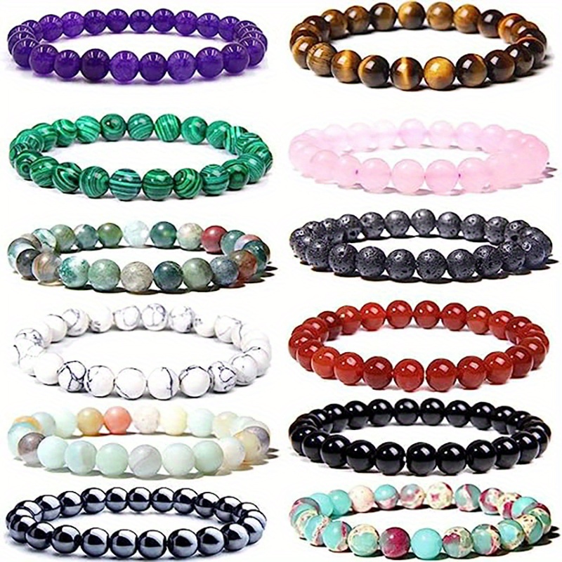 1 Piece /20 Colors/natural Gem Crystal Rare Stone Round Beads Elastic Rope Elastic Bracelet Men's and Women's Same Style Graduation Gift,Temu