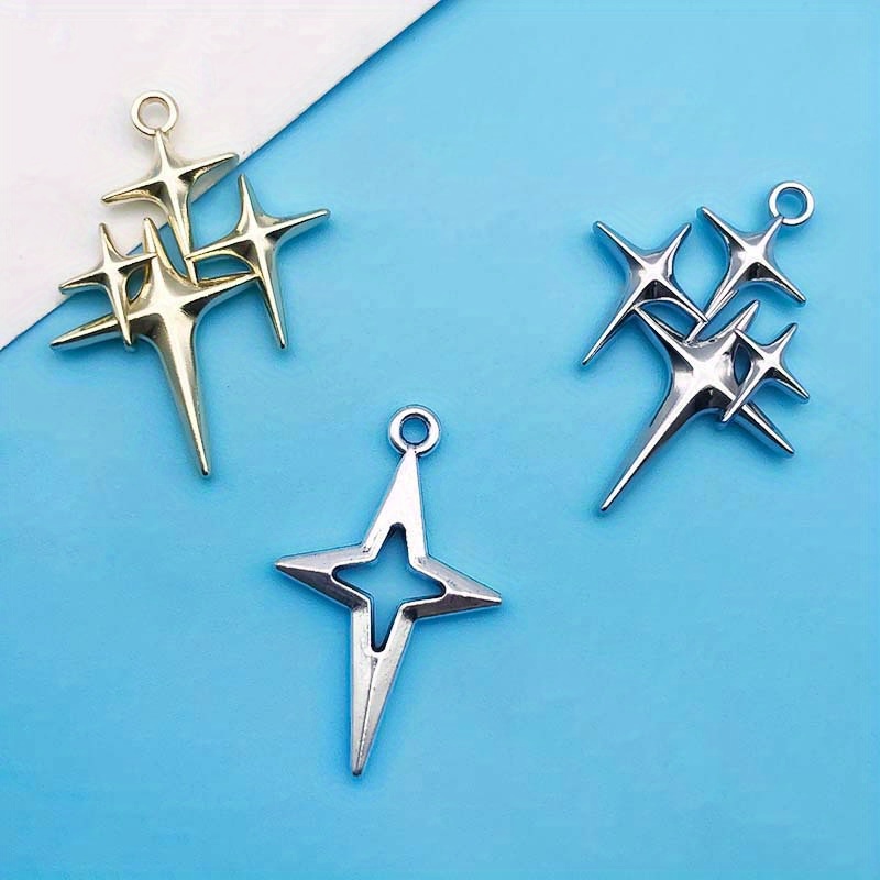 GUZUHUKU Silver Star Pendant Charm, 100pcs Mini Jewelry Making Pendants  Hollow Four-pointed Star Charms for Charms DIY Earrings Bracelets Necklace