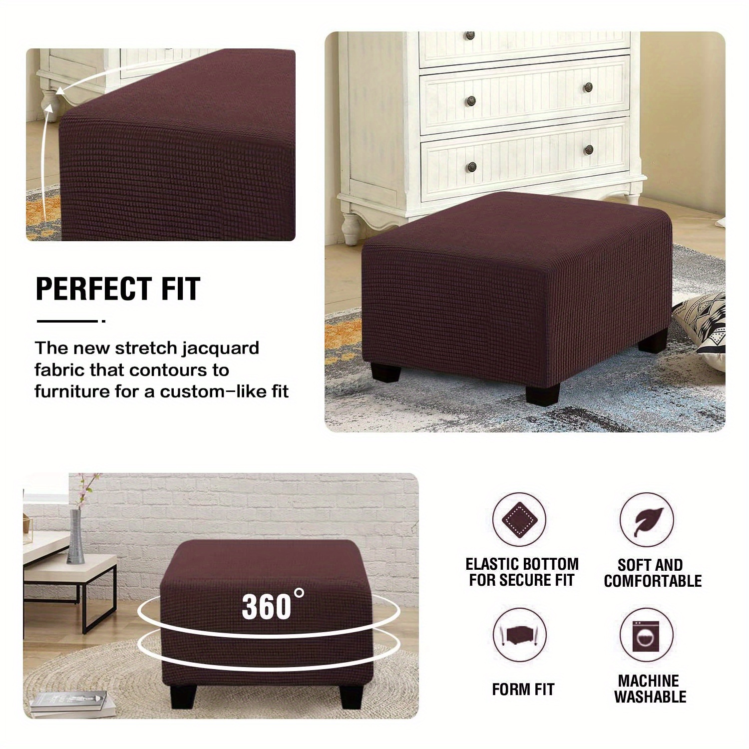 Ottoman Slipcover Square Elastic Ottoman Covers Footstool Temu