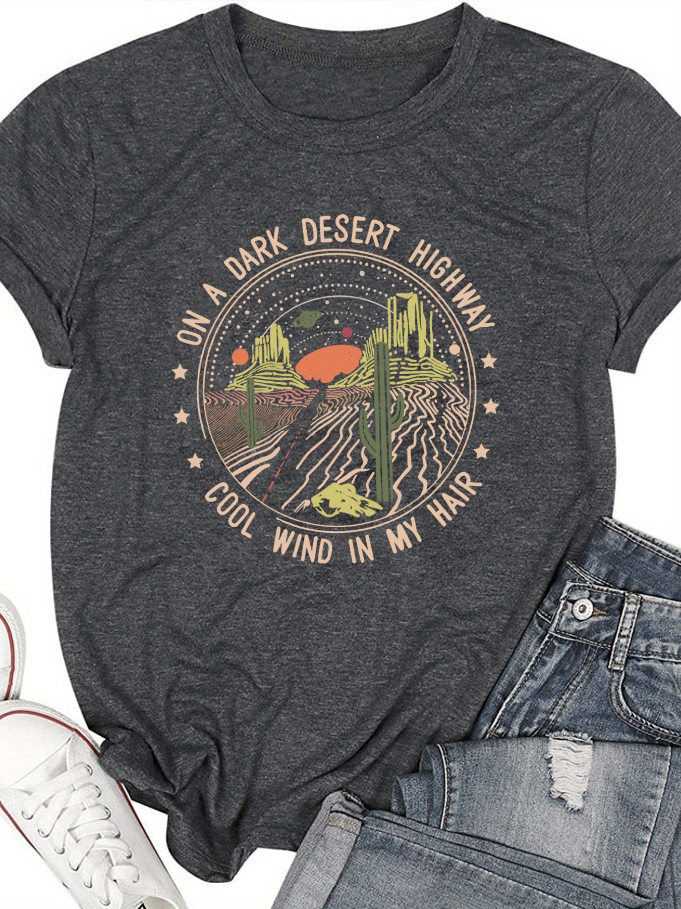 graphic letter t shirt casual crew neck short sleeve t shirt womens clothing Product details 4