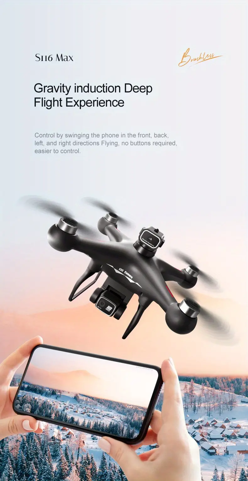 s116 drone with obstacle avoidance hd dual camera optical flow positioning brushless motor wifi fpv esc camera led night light details 14