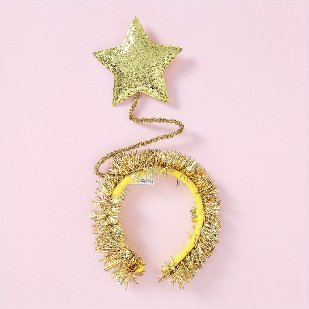 Image of 1pc Wovenew Sparkly Five-pointed Star Headband With Sequin - 5-color Bbs Hairband Suitable For Christmas,. Day Parties, Plush Hair For, Wear